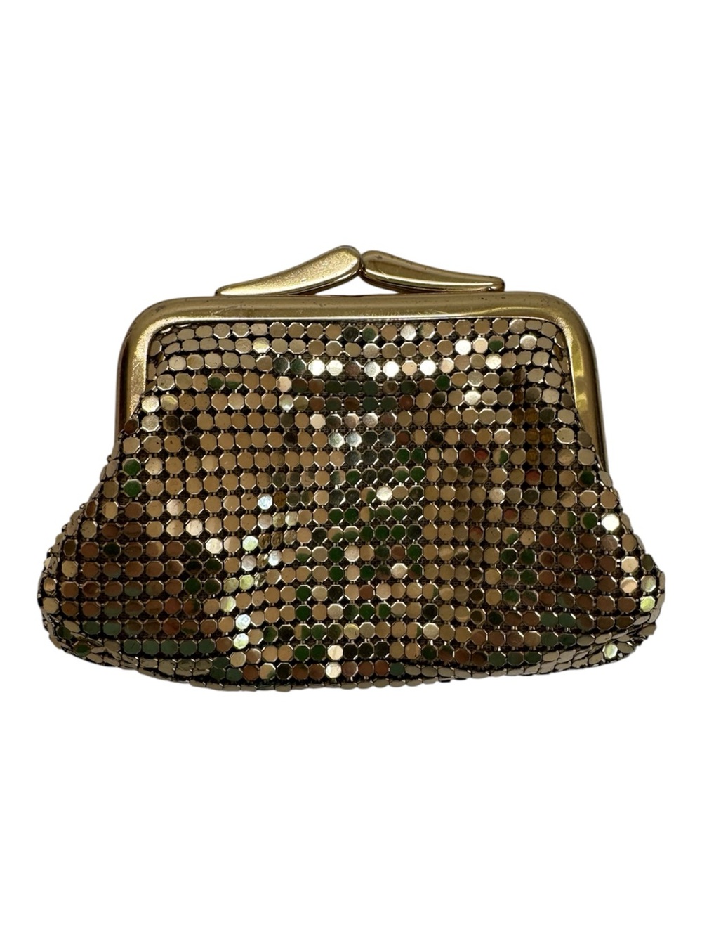Whiting and Davis Chainmail Coin Purse Pouch Gold Metallic Evening Mini